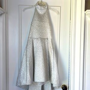 Alice + Olivia Silver Halter Neck Open Back Dress